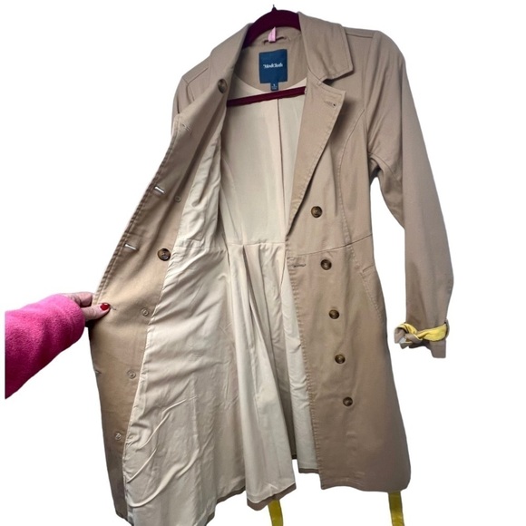 ModCloth Classic Imagination Khaki & Yellow Double Breas Trench Coat Women Small - Picture 8 of 12